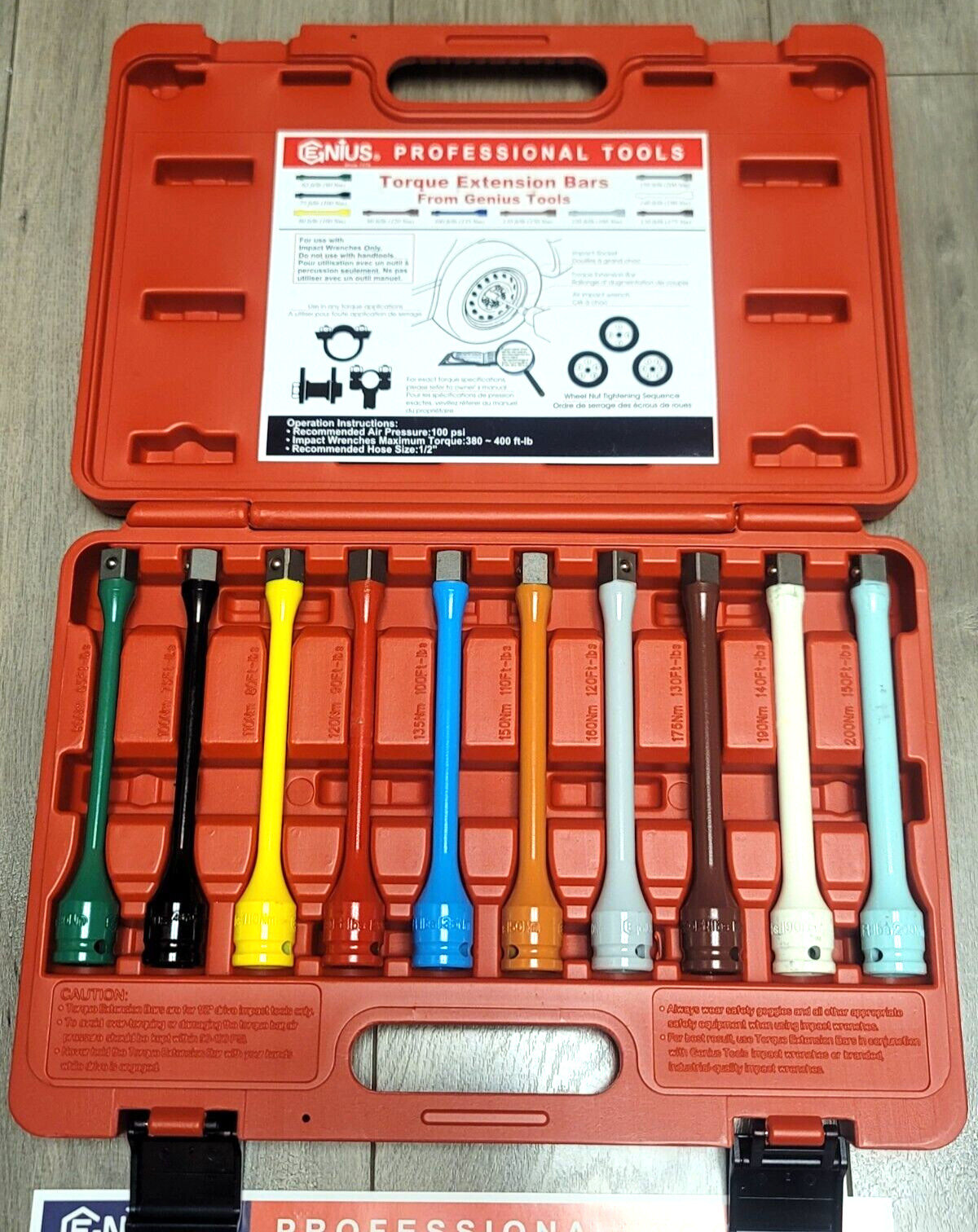 Genius Tools PRO 1/2"dr 10pc Master Torque Stick Extension Bar Set #TO-410EXT