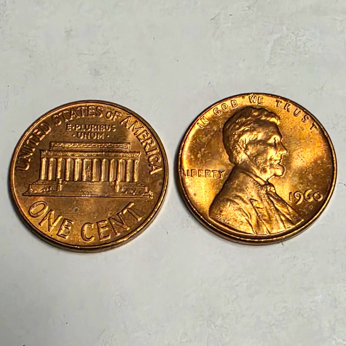1960 Lincoln Memorial Small Cent RED Business Strike Philadelphia Large Date
