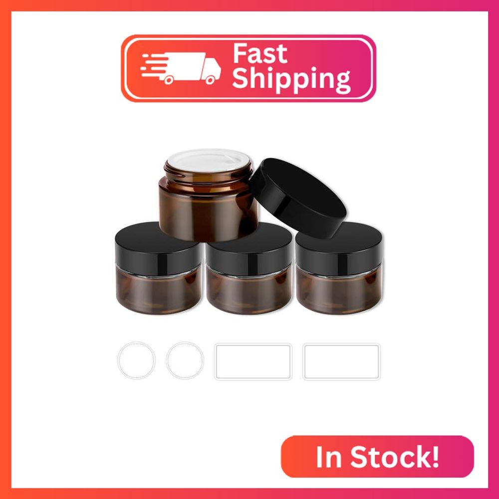 4 Pack 1oz Glass Jars with Lids, Tecohouse Amber Glass Jars with Lids & Stickers
