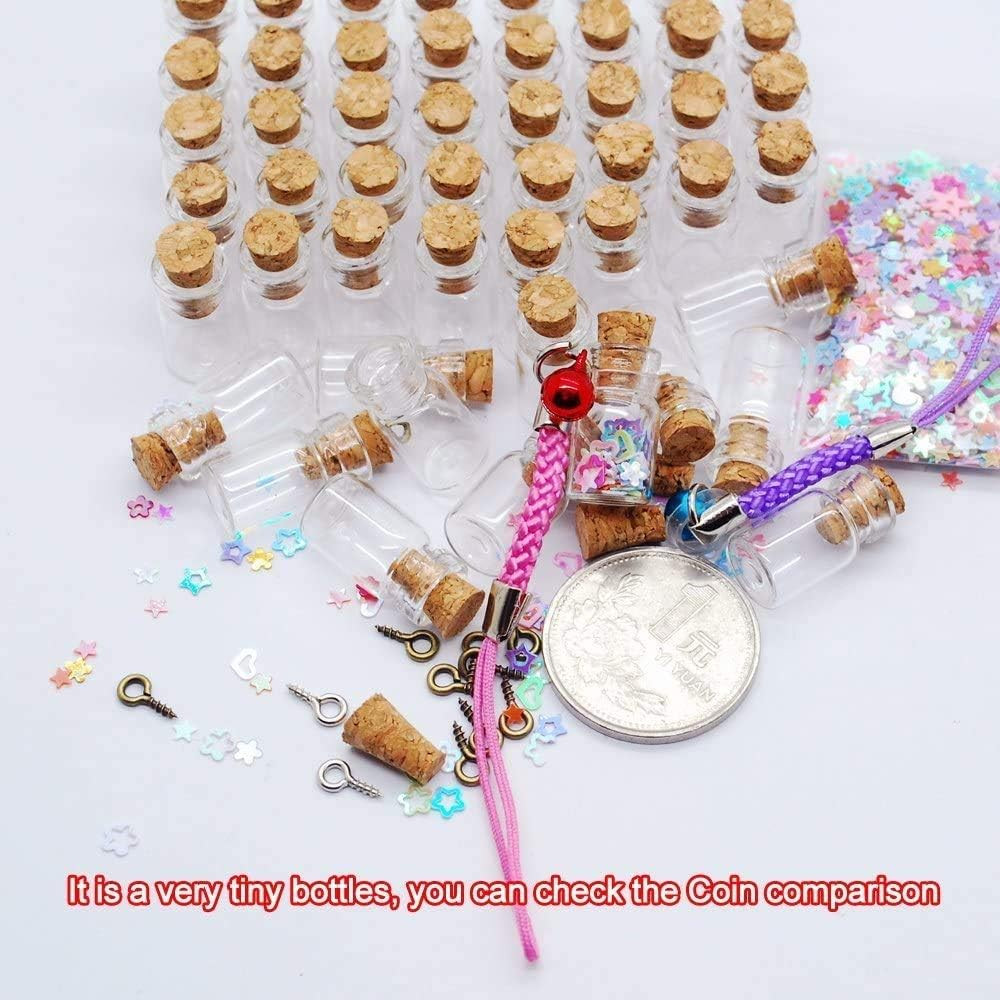 60 Pcs 0.5ml Mini Small Bottles Vials Clear Glass Bottles Tiny Jars with Cork...