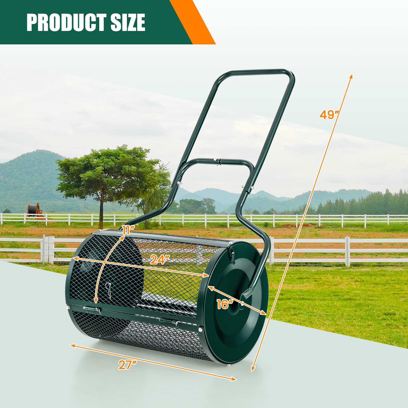 24" Peat Moss Spreader Compost Spreader w/ Upgrade Side Latches & U-shape Handle