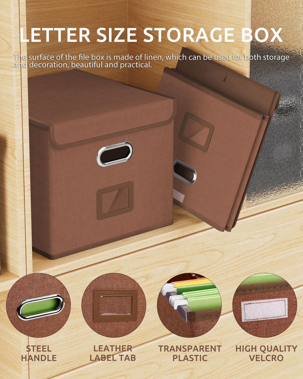 Oterri 2 Pack File Organizer Box,File 2 pack - without folders, Reddish Brown