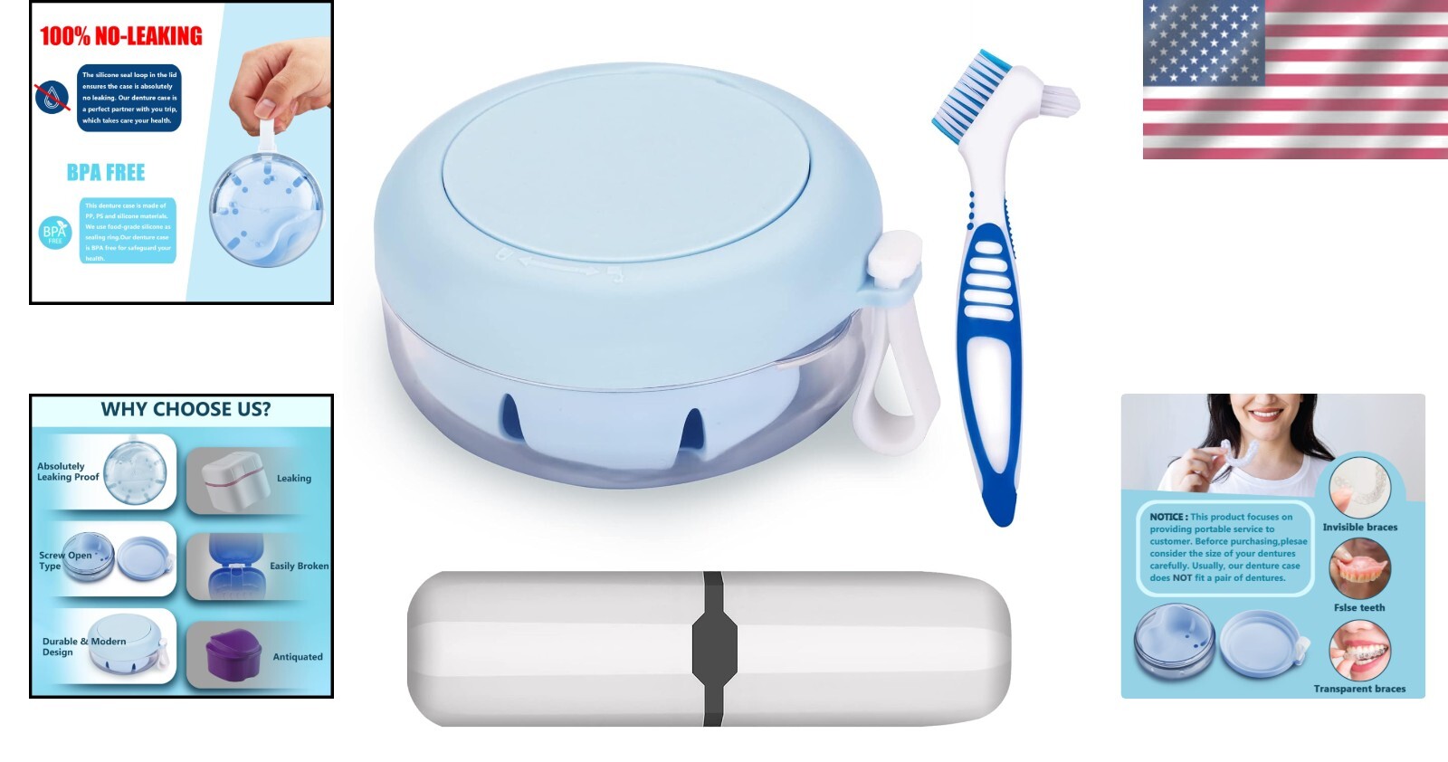 Travel-Ready Retainer Box Set: No-Leak Functionality & Handy Cleaning Brush