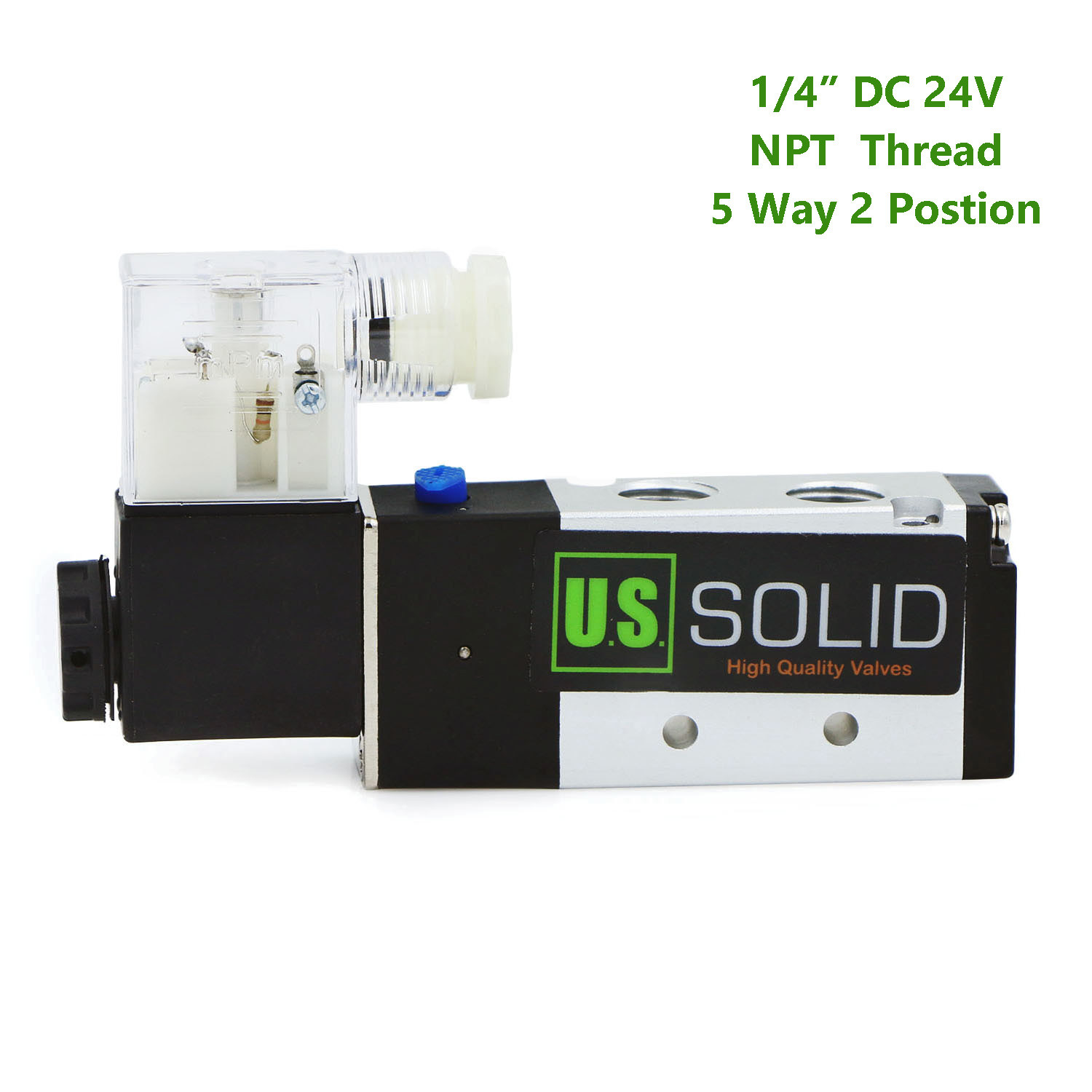U.S. Solid 1/4" Pneumatic Electric Solenoid Valve 5 way 2 Position DC 24V, Air