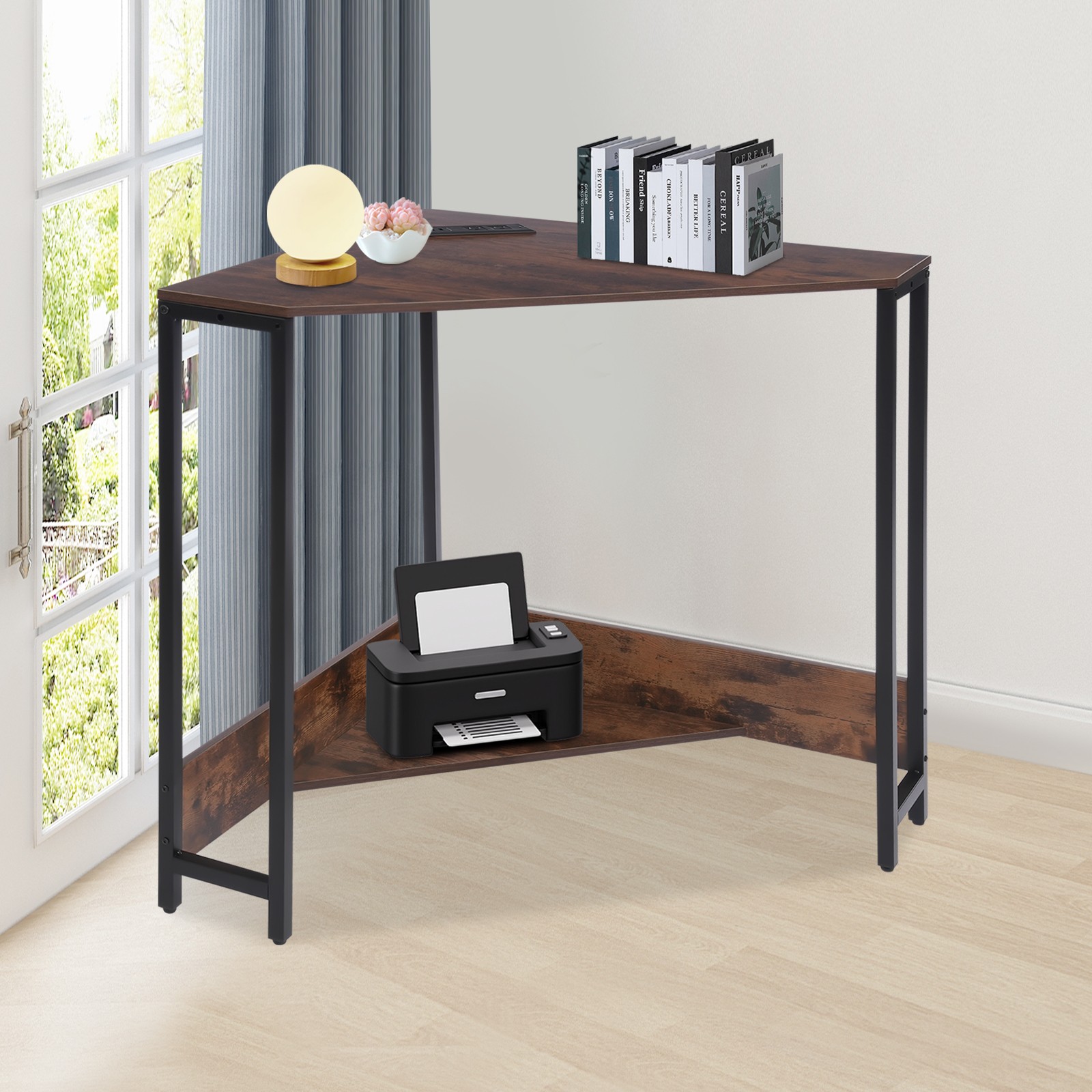 Corner Desk, 75cm Height Small Computer Desk with Power Outlets, Gaming Desk