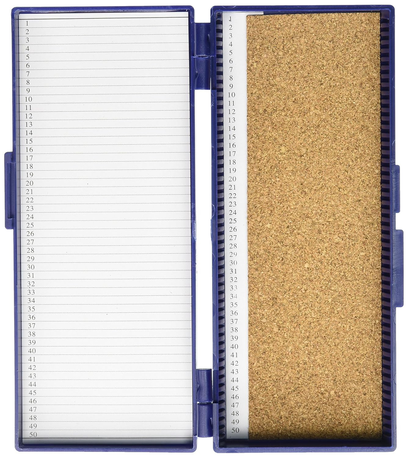 Microscope Slide Storage Box, Blue, ABS Plastic, Cork-Lined Base, Hinged Lid wit