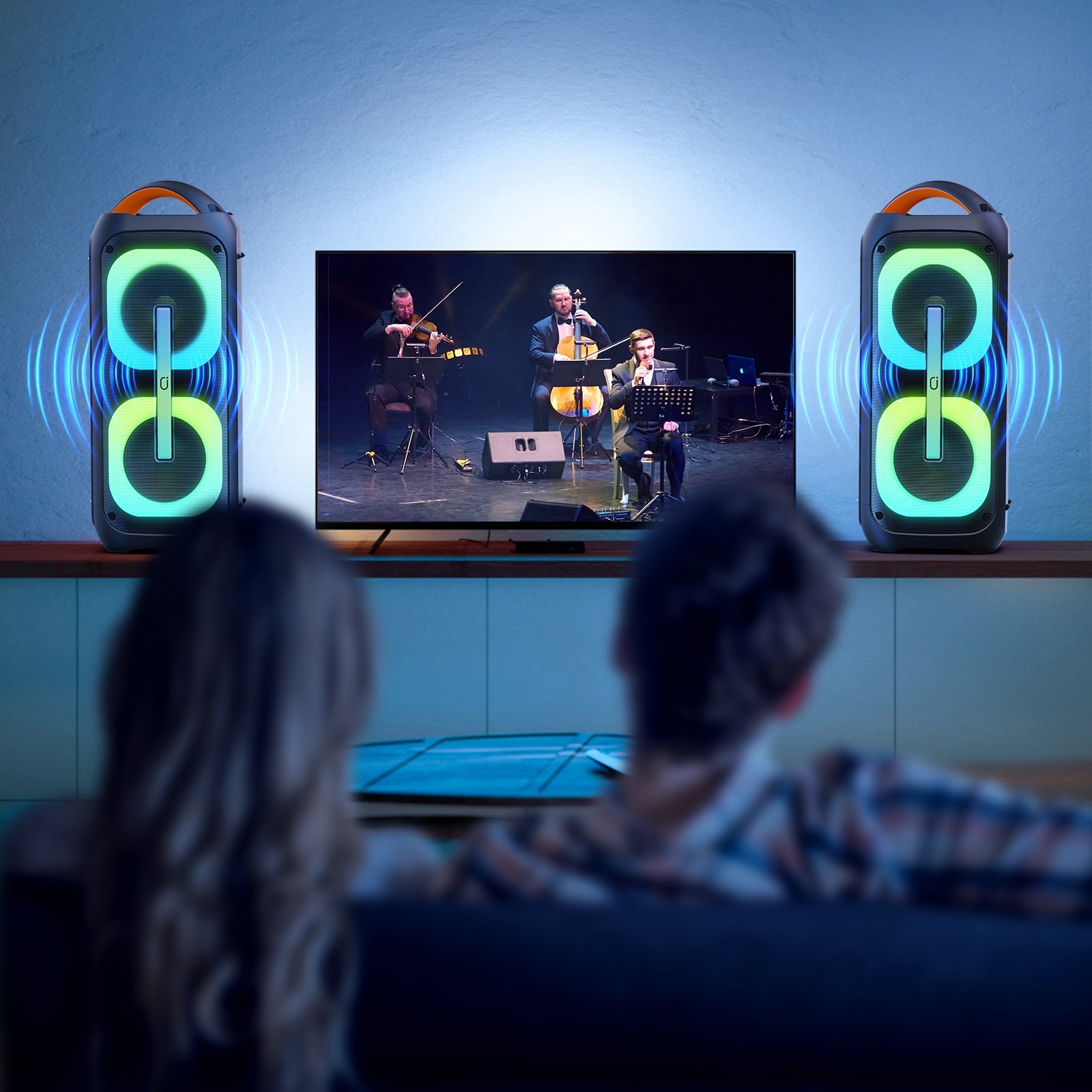 Party Speaker with 2 Wireless Microphnes Rechargeable Bluetooth Speaker Karaoke