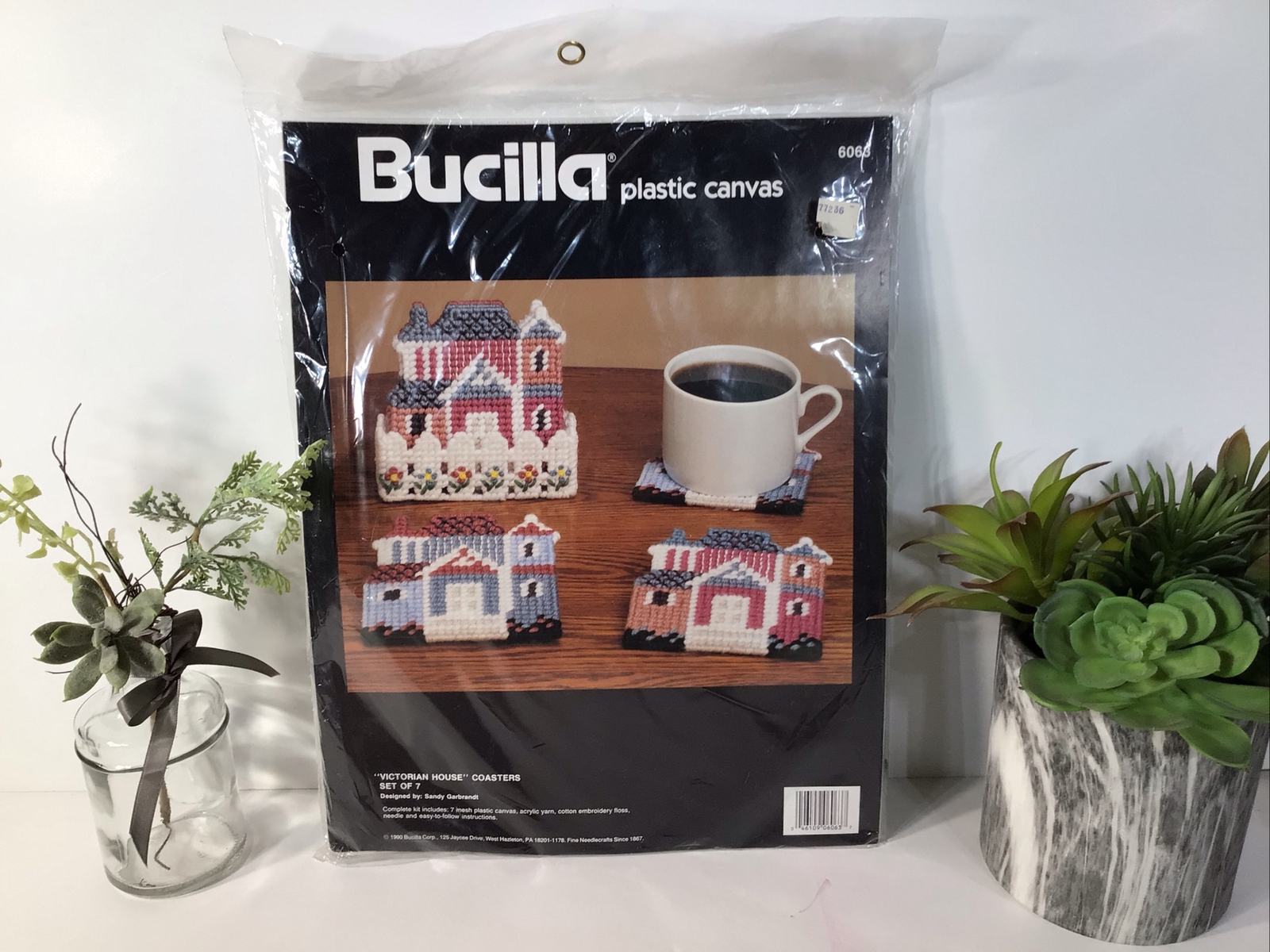Bucilla “VICTORIAN HOUSE” COASTERS KIT~Set Of (7)~ NEW/SEALED~1990FREE SHIPPING
