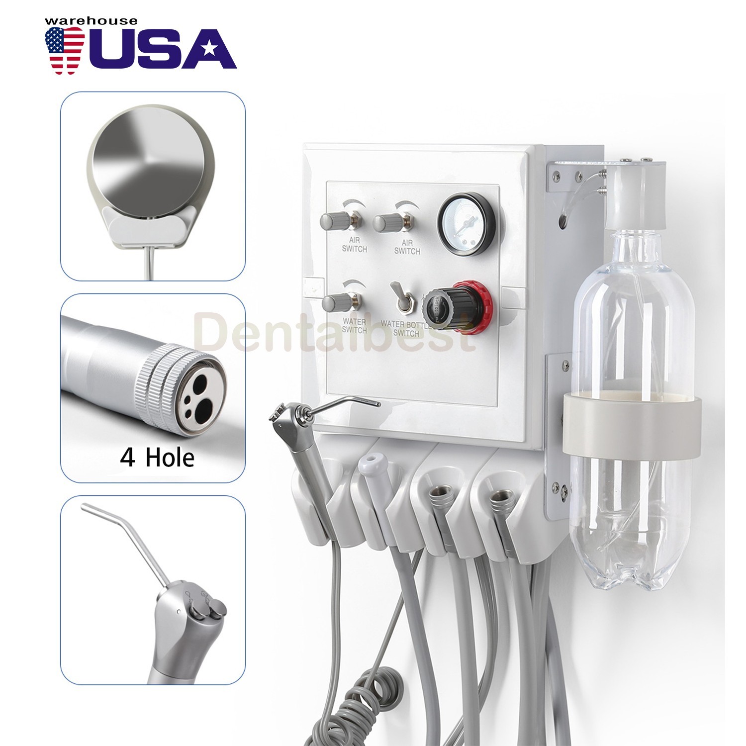 Portable Dental Turbine Unit with Weak Suction Work with Air Compressor 4 Hole
