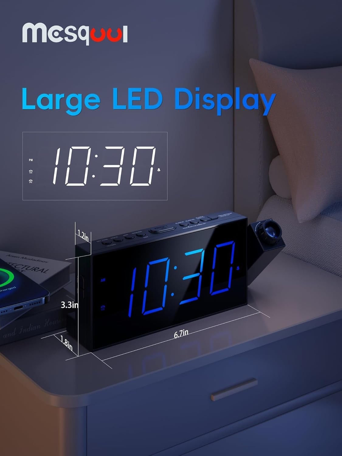 Stylish Digital Projection Clock with Battery Backup & Adjustable Brightness