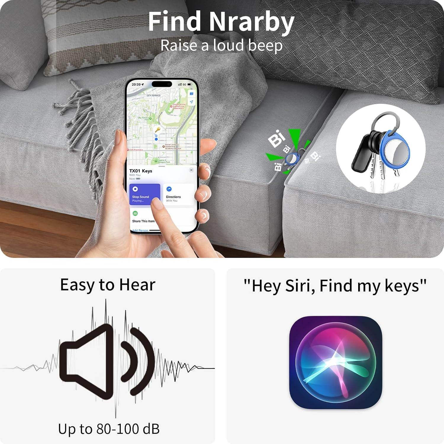 Air Tracker Tags-4 Pack Blue, 5.3 Bluetooth Tracker Work with Apple Find My (Ios