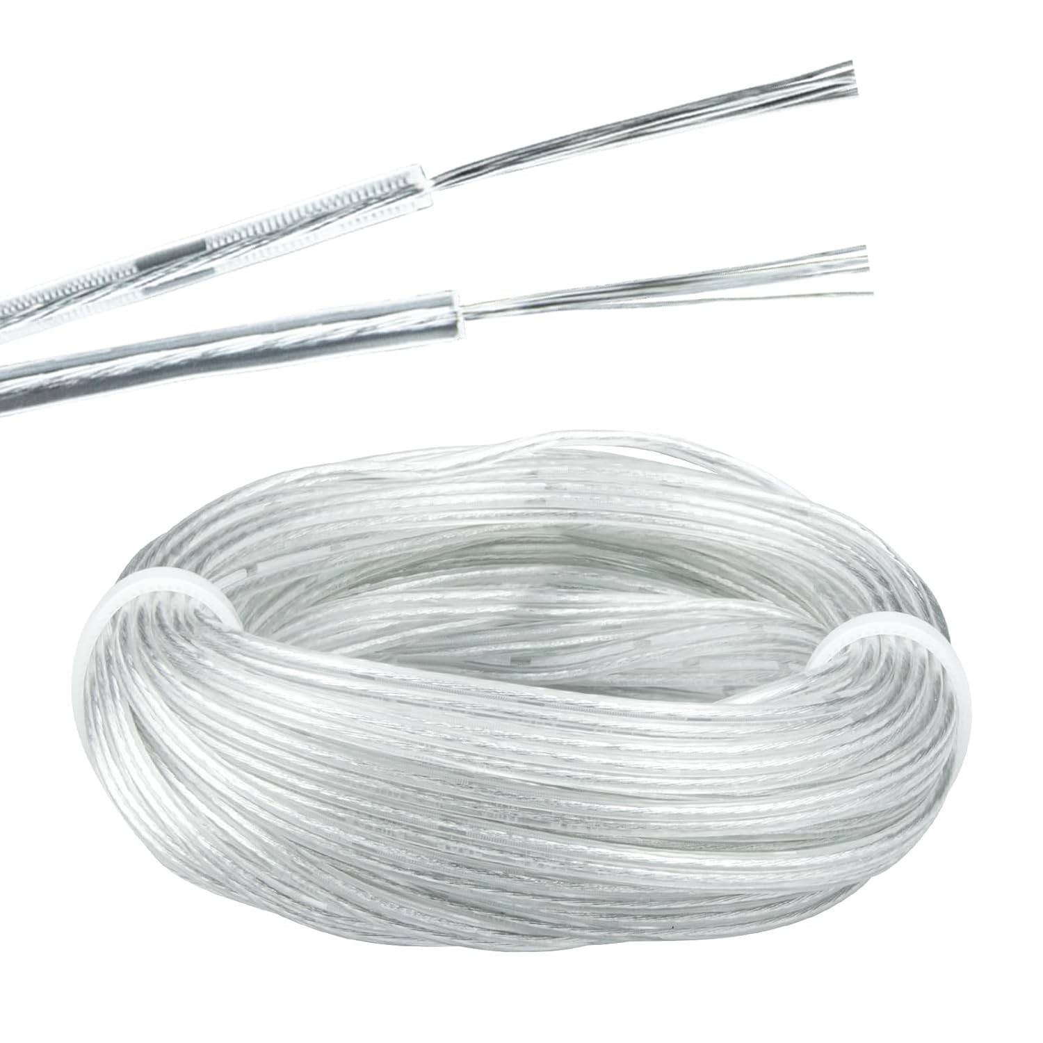 28AWG 2 Conductor Transparent Wire 10 Meters/32.8FT UL Certified 10M, White