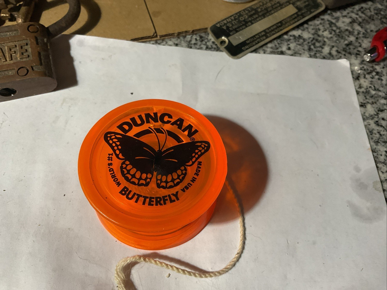 VINTAGE DUNCAN “BUTTERFLY” ORANGE/BLACK BUTTERFLY YO YO FREE SHIP RARE