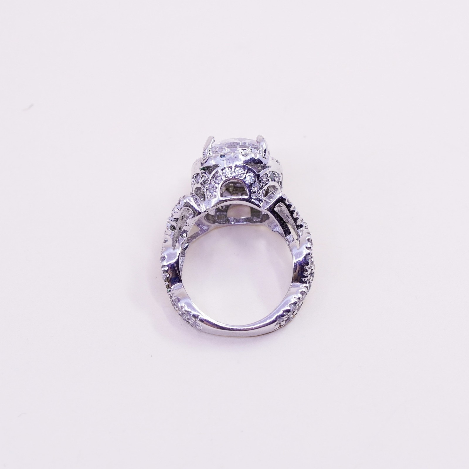 Size 4.75, Sterling silver ring, 925 silver cluster round crystal CZ cluster
