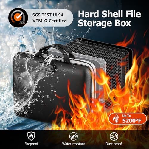 5200℉ Fireproof File Organizer with Combination Lock, Hard Shell Multi-pocket