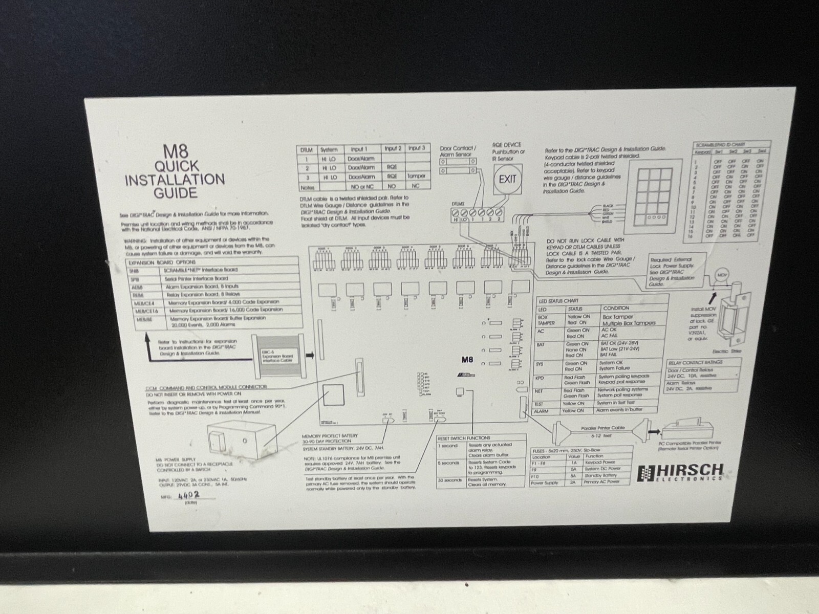 Hirsch Electronics Model 8 M8 8-Door Controller Panel Alarm System w/ Key