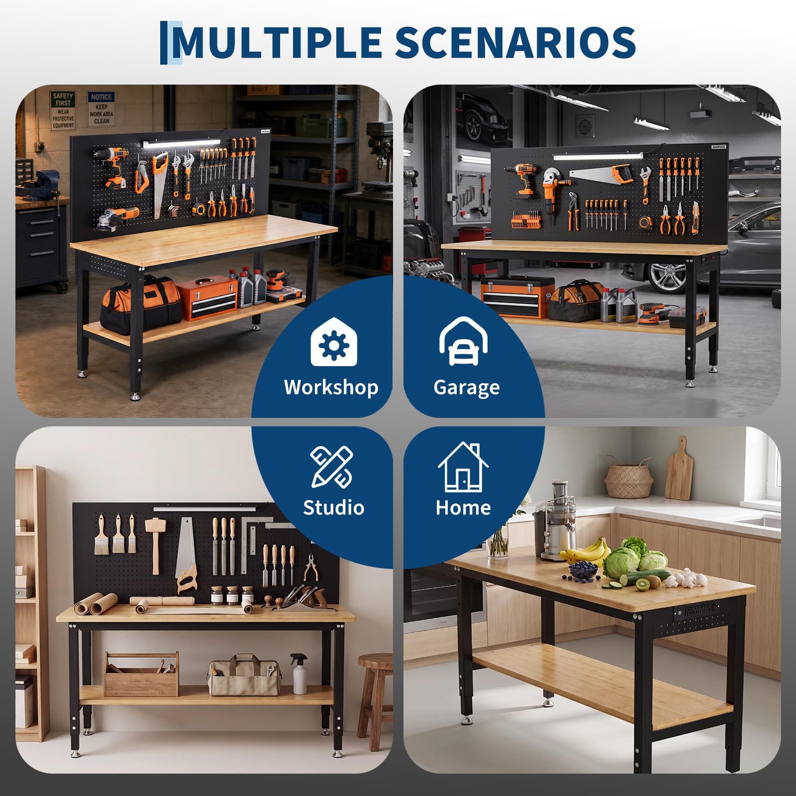 60" Adjustable Height Workbench ,2000LBS Load Heavy-Duty Work Bench Table Garage