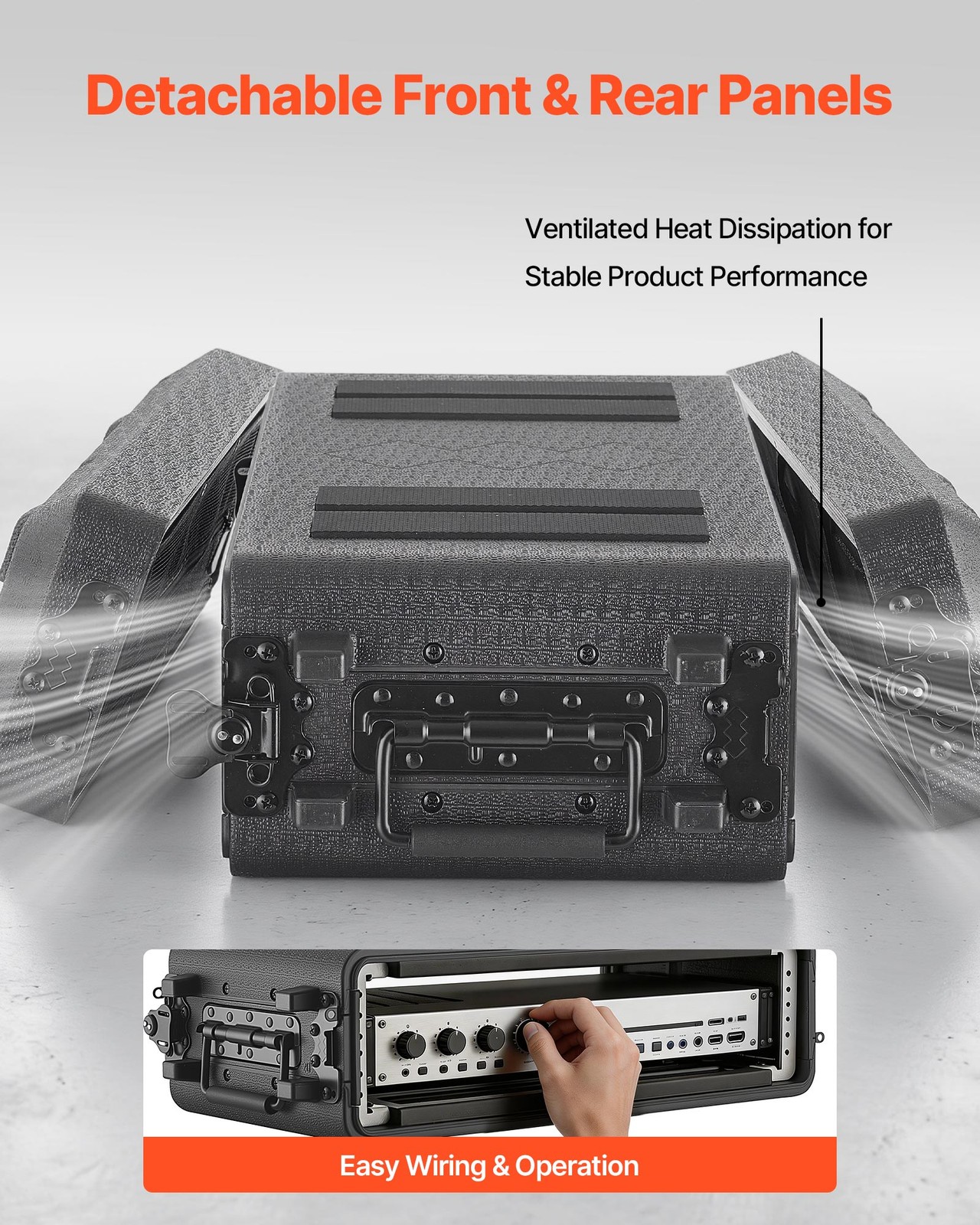 VEVOR 2U Rack Case Rackmount Flight Case 12 in with Microphone Compartments