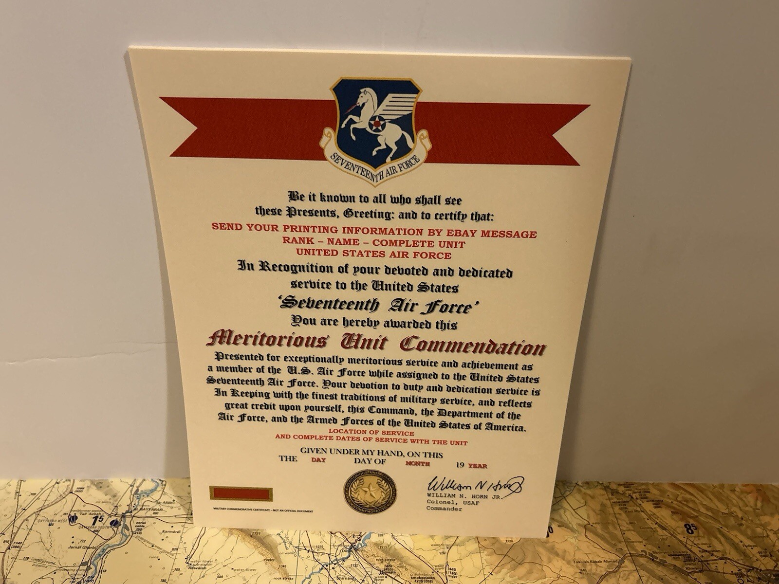 U.S. AIR FORCE / 17TH AIR FORCE - MERITORIOUS UNIT COMMENDATION CERTIFICATE