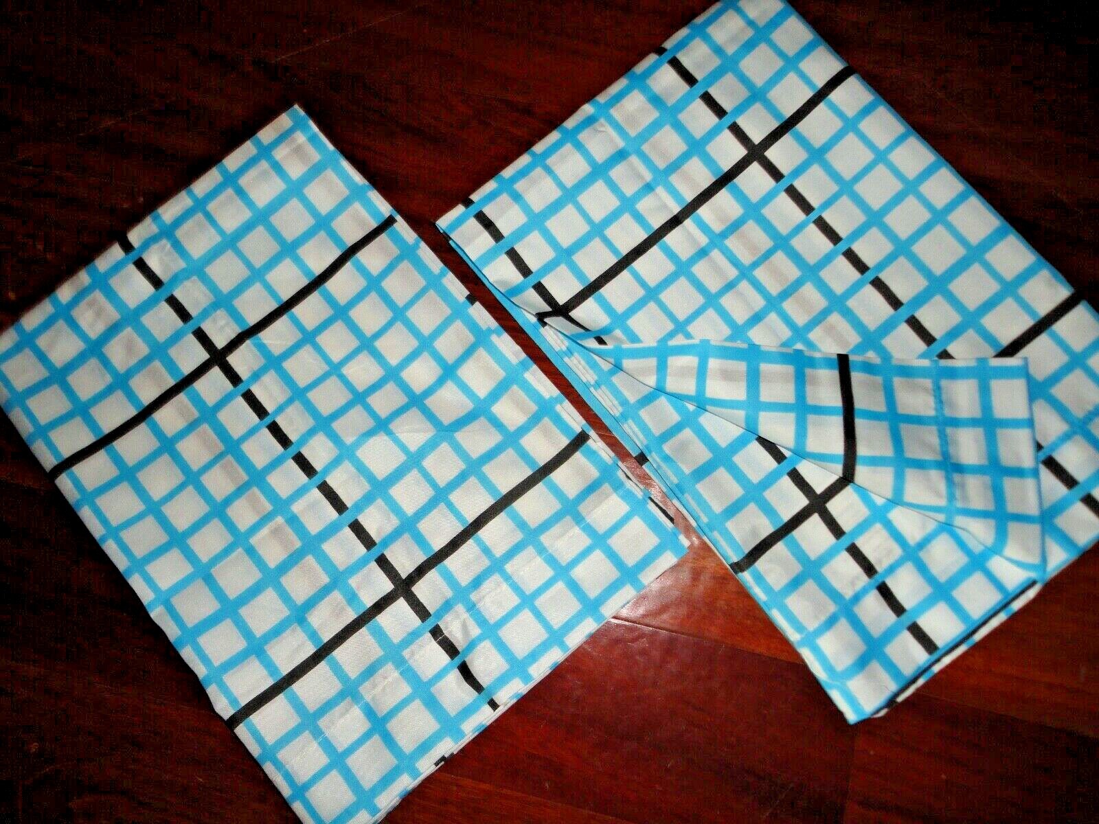 TEXSTYLE BLACK & TEAL BLUE GRID TATTERSAL (PAIR) STANDARD PILLOWCASES 20X30 POLY