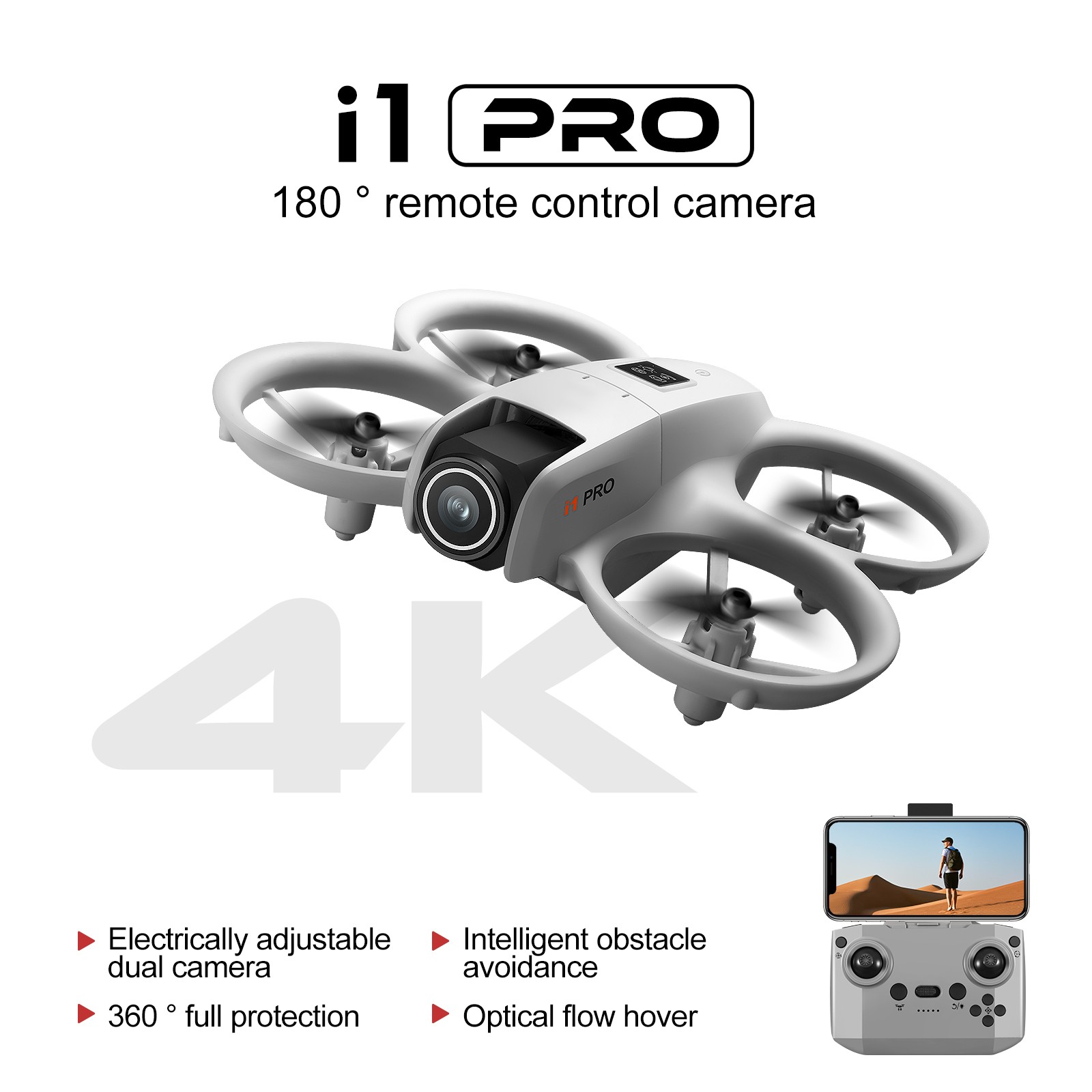 i1 PRO Mini RC Drone 4K HD Dual Cameras Obstacle Avoidance Quadcopter 2 Battery