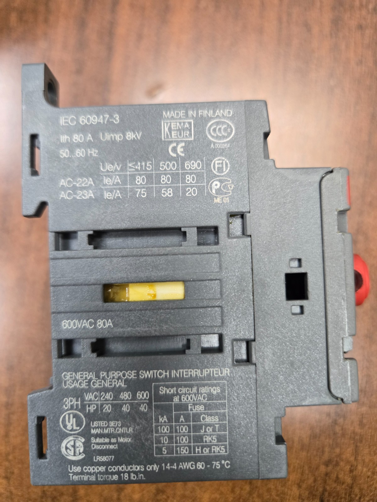 ABB OT63E3 DISCONNECT SWITCH 80A 600V