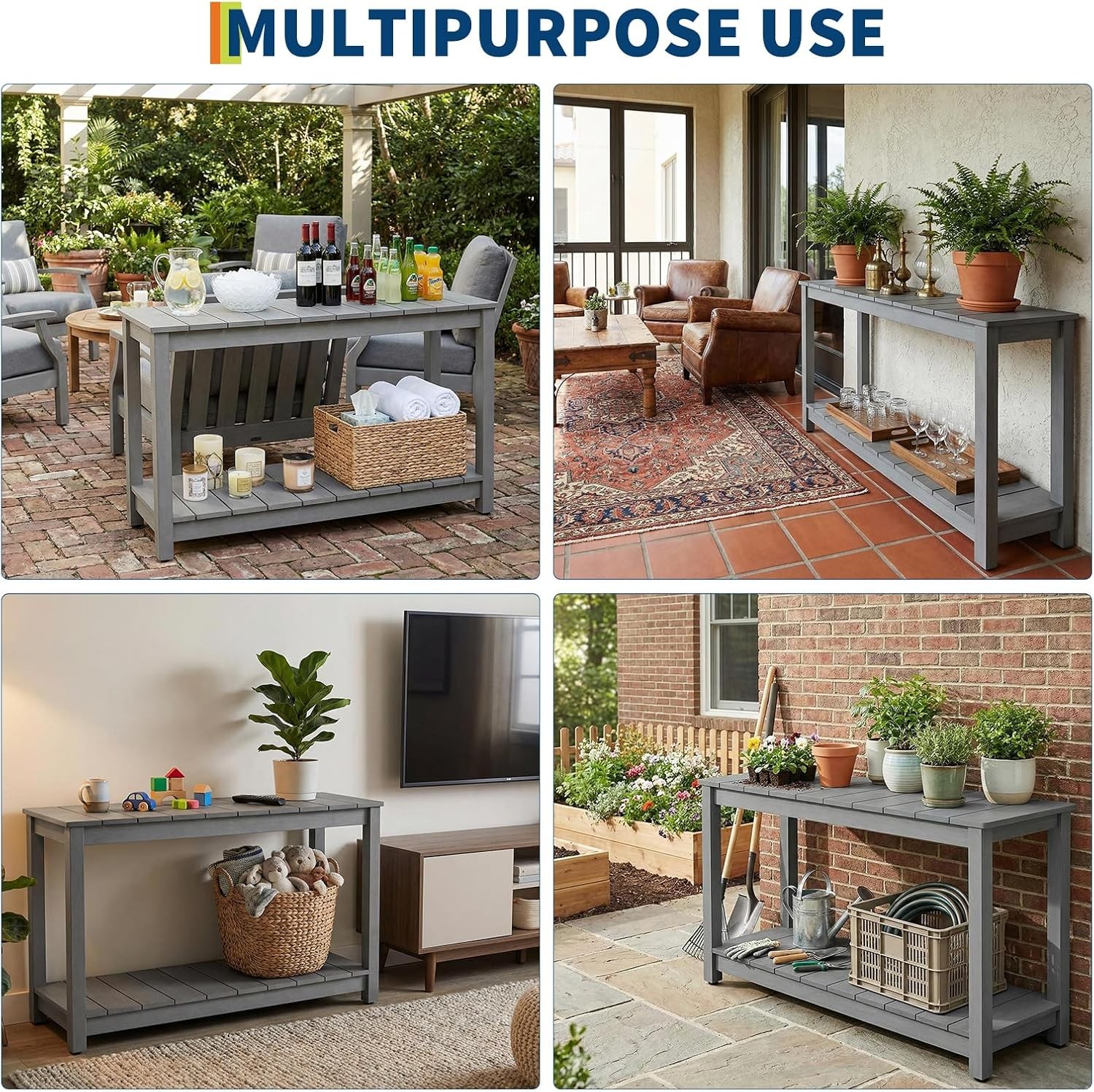 48'' Patio Console Table Outdoor Side Table 2-Shelf Buffet Bar Storage Organizer