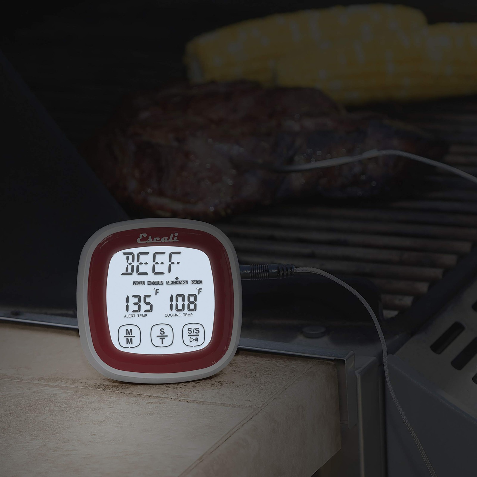 DHR1R Digital Touchscreen Thermometer with Stainless Steel Probe and Timer,...