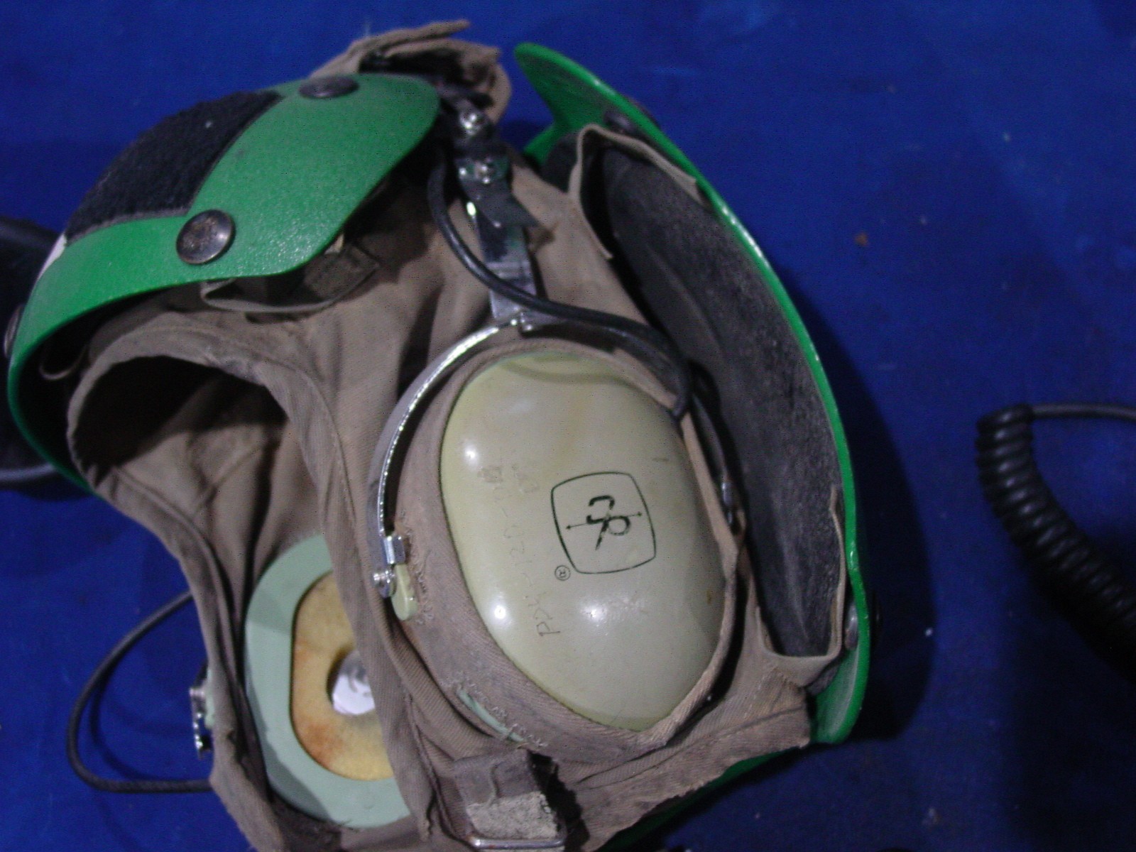 Flight Deck Crewman’s Helmet Green w/ Headset David Clark Sz. 7.5 & 1974 Goggles