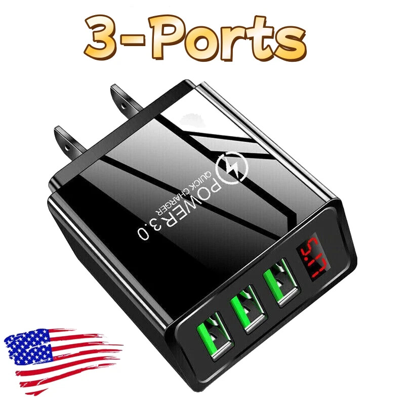 3 Port USB Home Wall Fast Charger for Cell Phone iPhone Samsung Android US