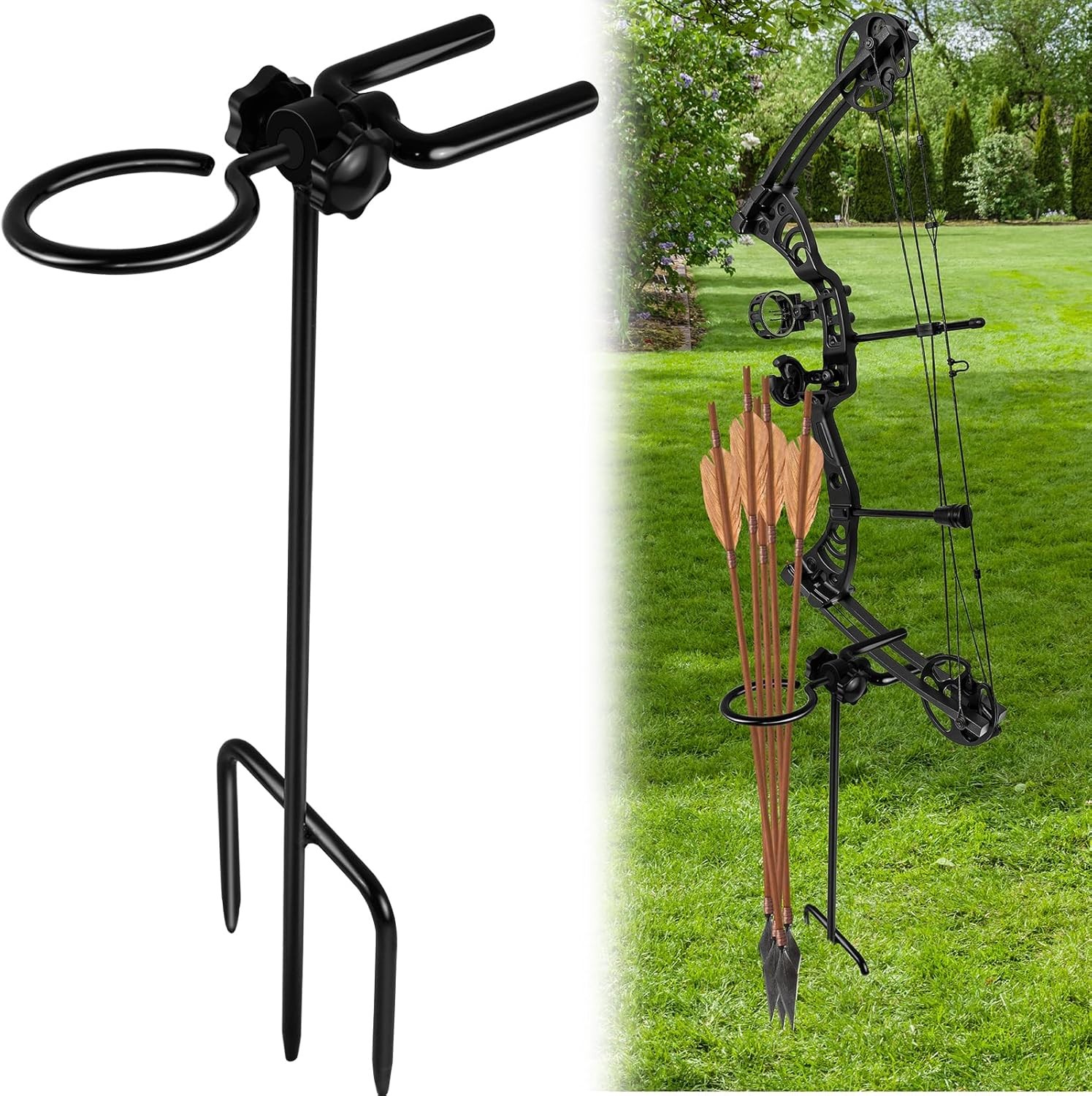 Ground Blind Bow Holder with 360-Degree Rotating Arrow Ring - 1 Pack