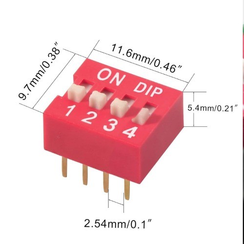 Double Row Dip Slide Switch 4 Position 2.54mm PCB Mountable On Off Style: 4pin