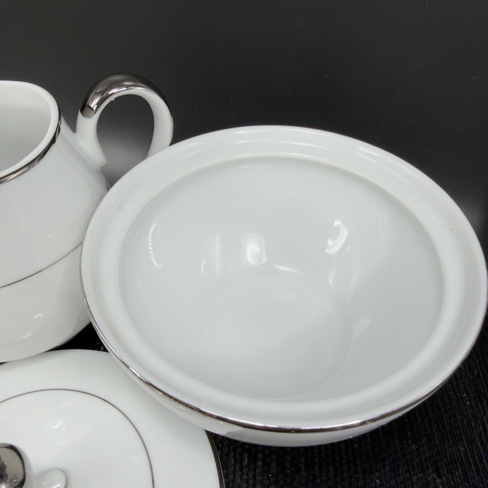 Mikasa Citation Sugar And Creamer Set Porcelain Fine China Silver Trim Japan VTG