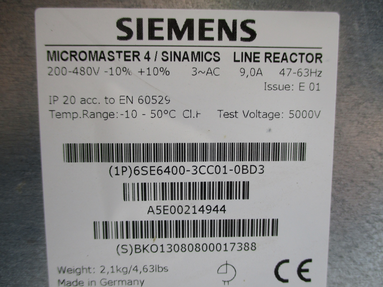 SIEMENS 6SE6400-3CC01-0BD3 NSNP