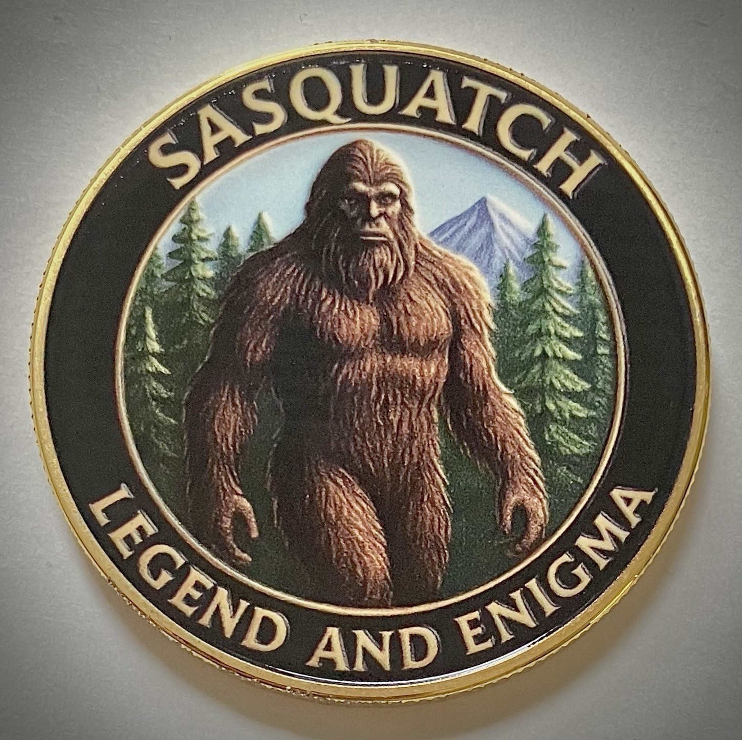 Sasquatch Challenge Coin-2D-Gold Colored-Glossy-Big Foot-New