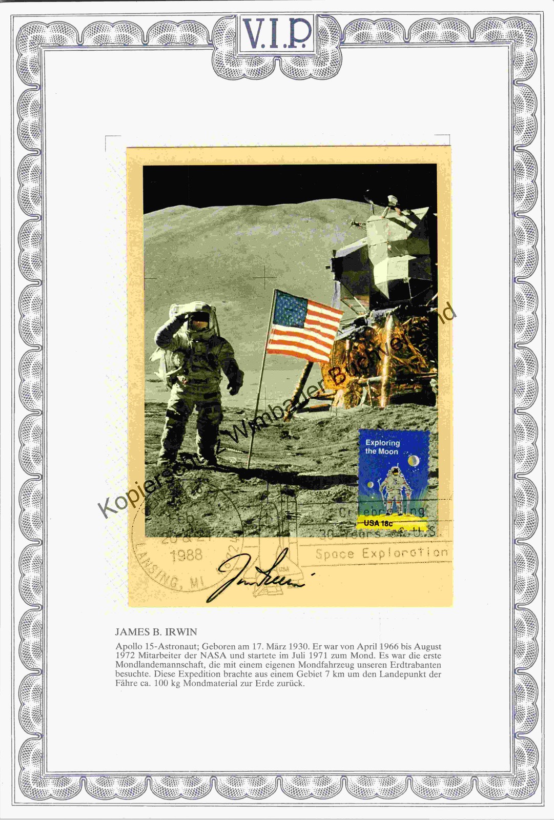 Original Autograph James B. Irwin (1930-1991) Apollo 15 Moonwalker /// Autograph