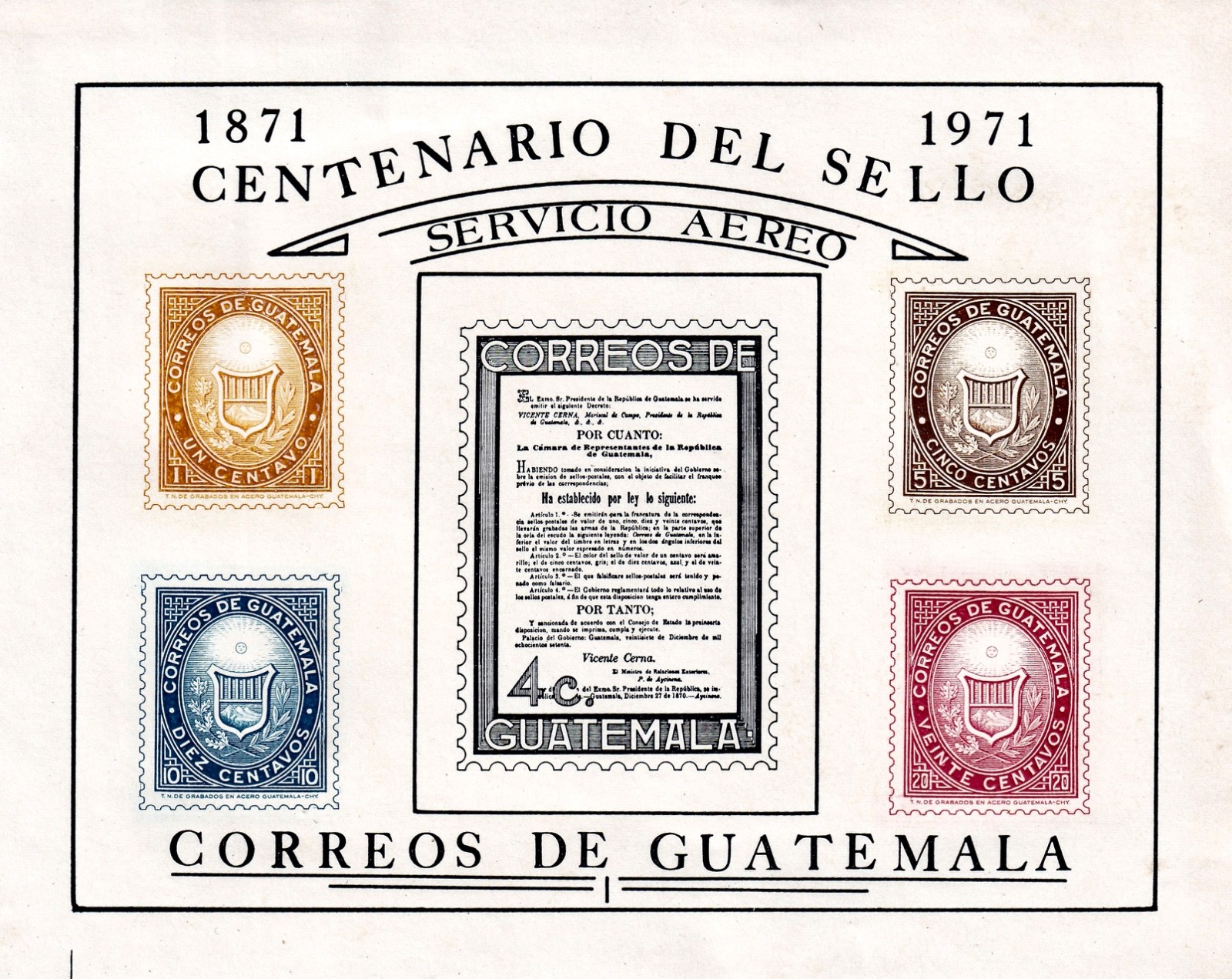 Stamp Guatemala 1971, Sc. 458, Stamp Centennial-Souvenir Sheet,  MNH-Lot 561