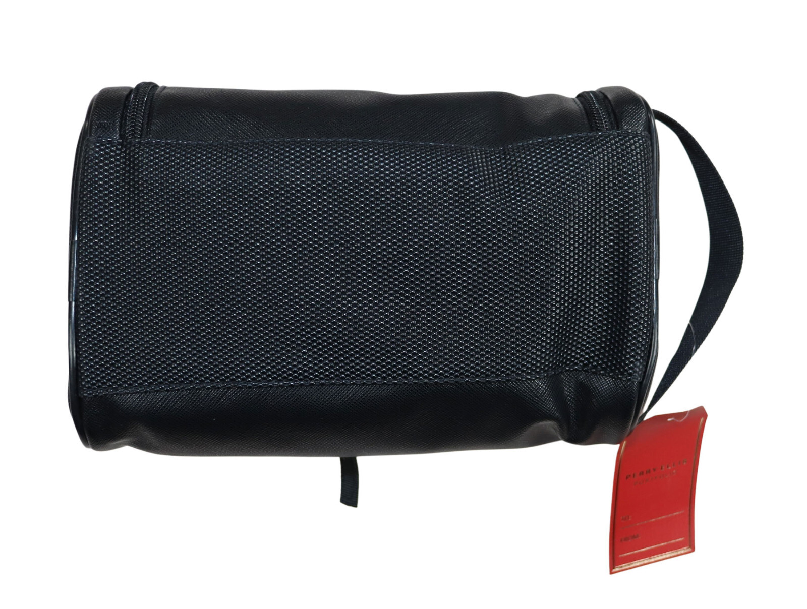 Perry Ellis Faux Leather Zip Around & Carry Handle Men's Toiletry Bag NWT Black