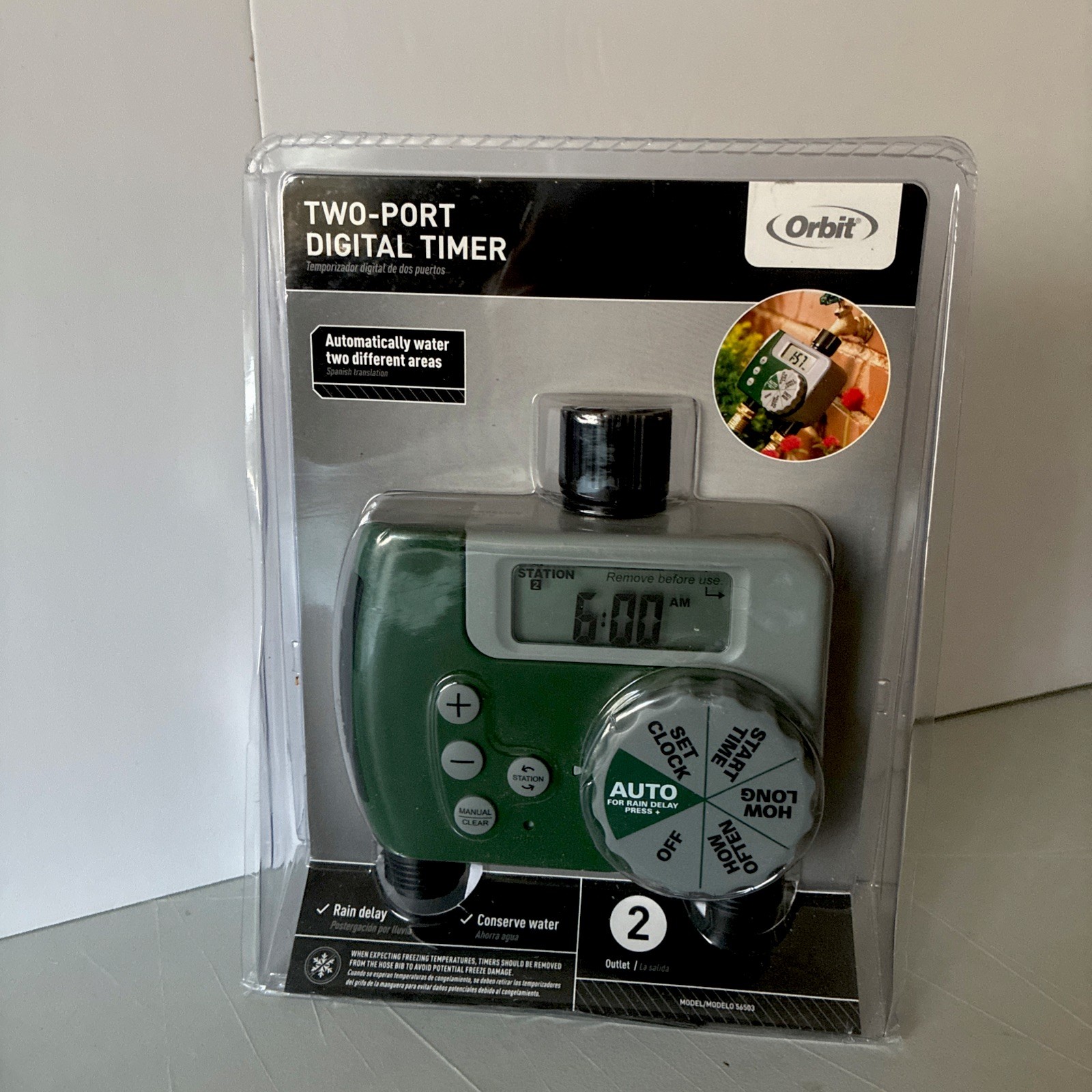 ORBIT Two-Port Digital Timer Hose Automatic Water 56503 Rain Delay Outlet NEW