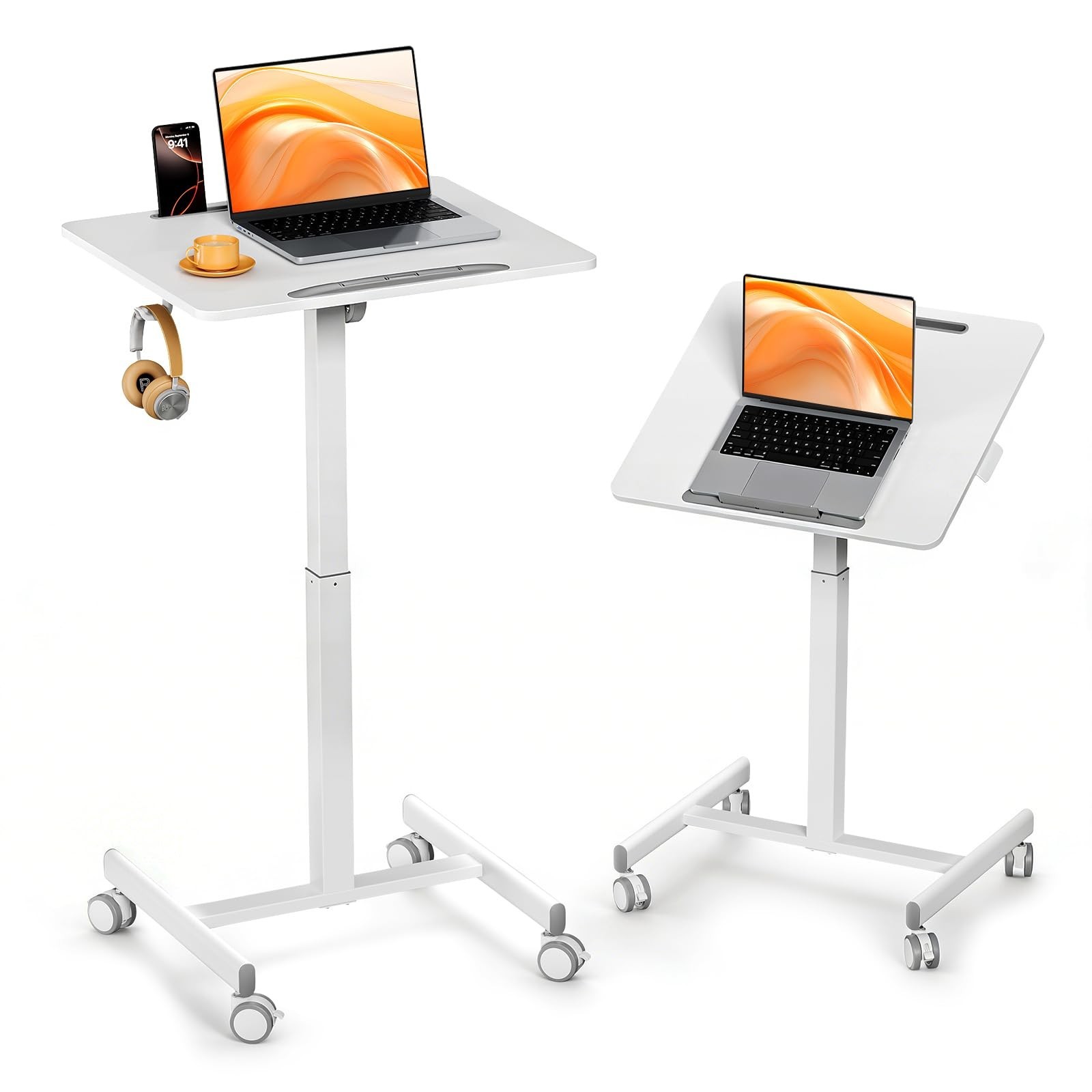 JOY worker Mobile Standing Desk, 23.6" x 20.5" Small Rolling Laptop Cart with...