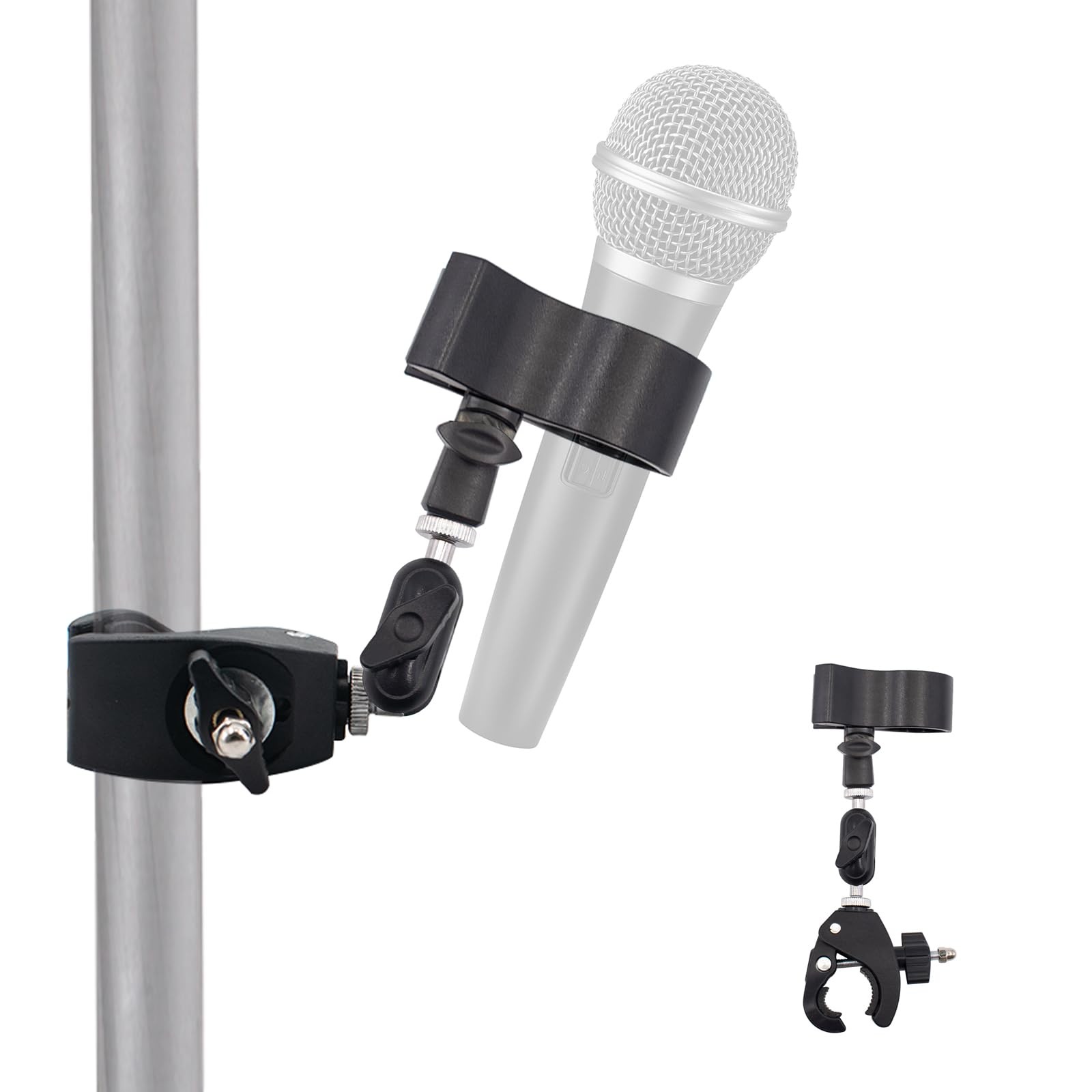 Mic Crab Clamp Microphone Mount with Microphone Clip, Double Ball Head Adjust...