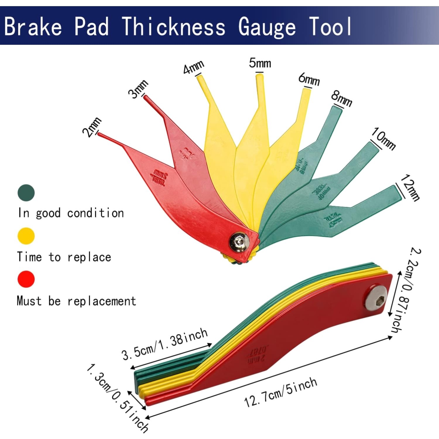 8 Piece Steel Automotive Brake Pad Measuring Tool, Disc and Drum Brake Lining...