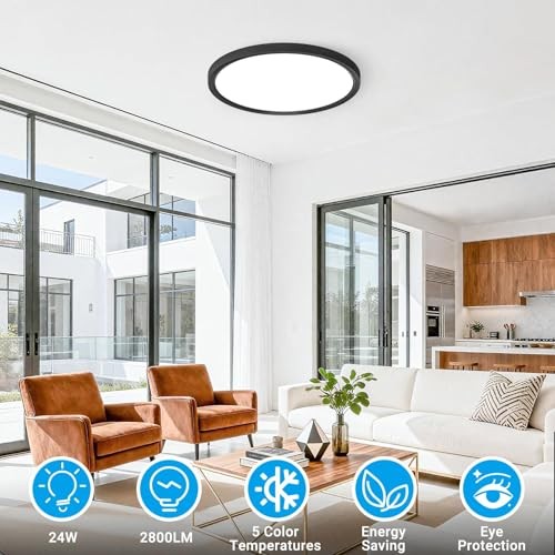 2 Pack LED Flush Mount Ceiling Light,12Inch 12 Inch-2pack Black