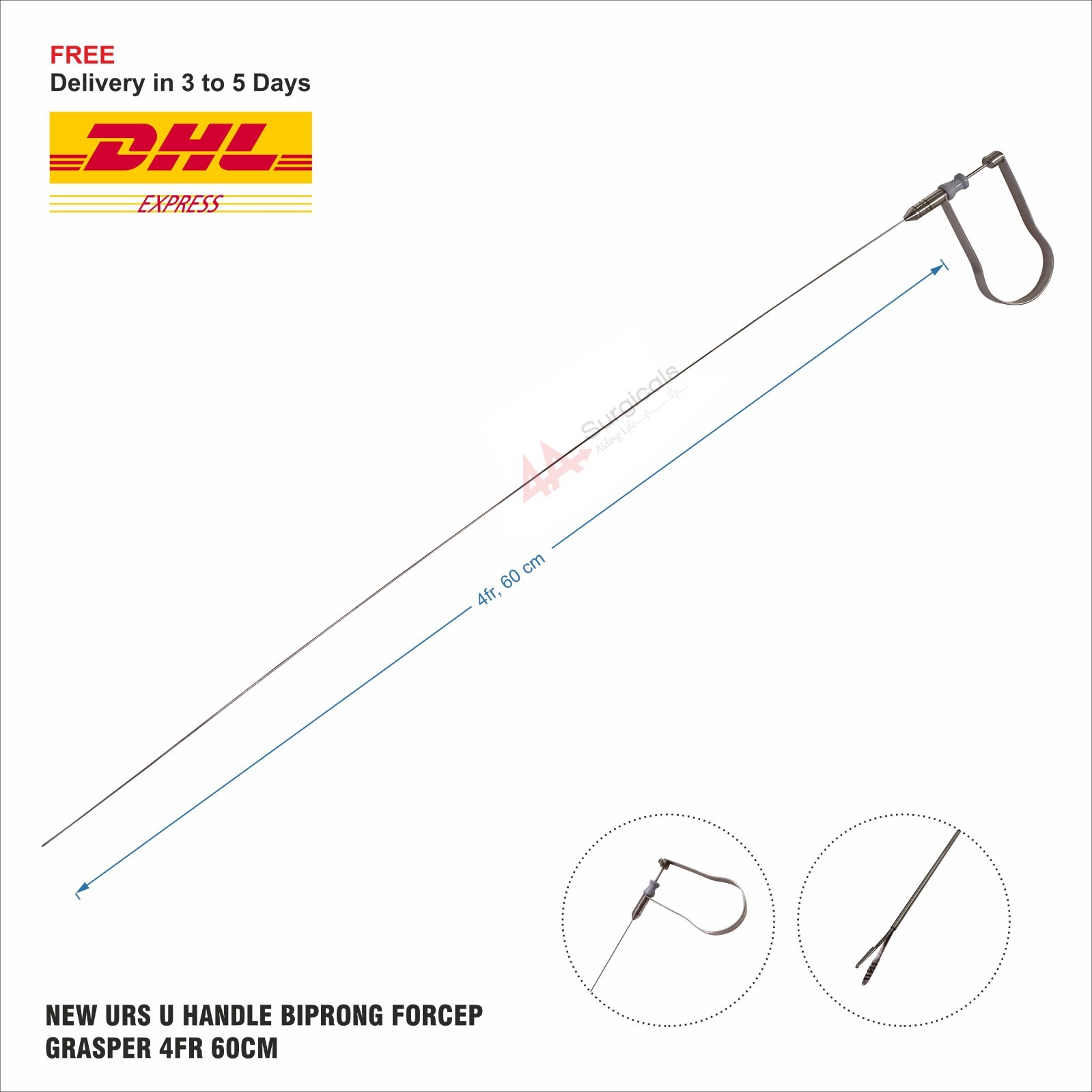 4A New URS U Handle  Biprong Forcep Grasper 4Fr 60cm
