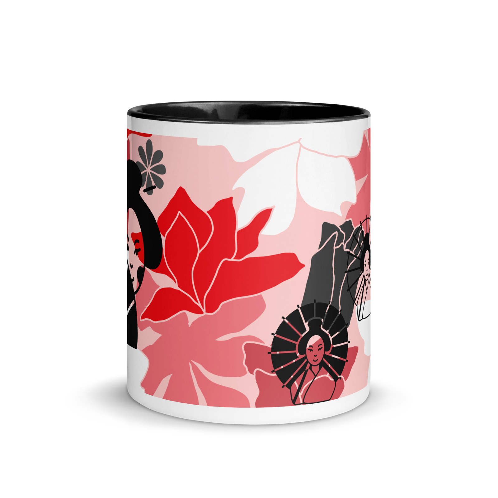 Geisha with Pink & Red Flowers, Mug with Color Inside