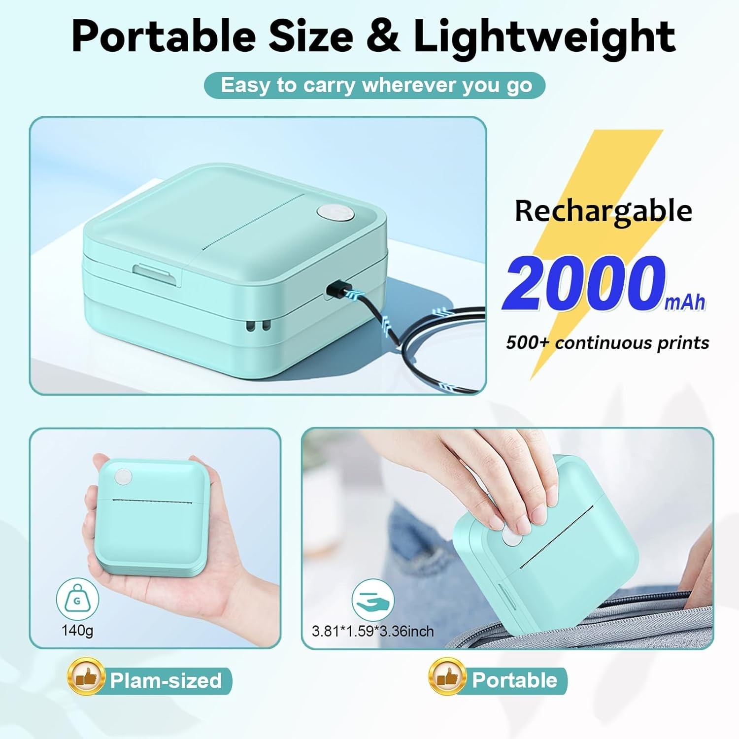 Mini Label Maker Machine with Tape, 2 Inch Bluetooth Themal Printer Inkless