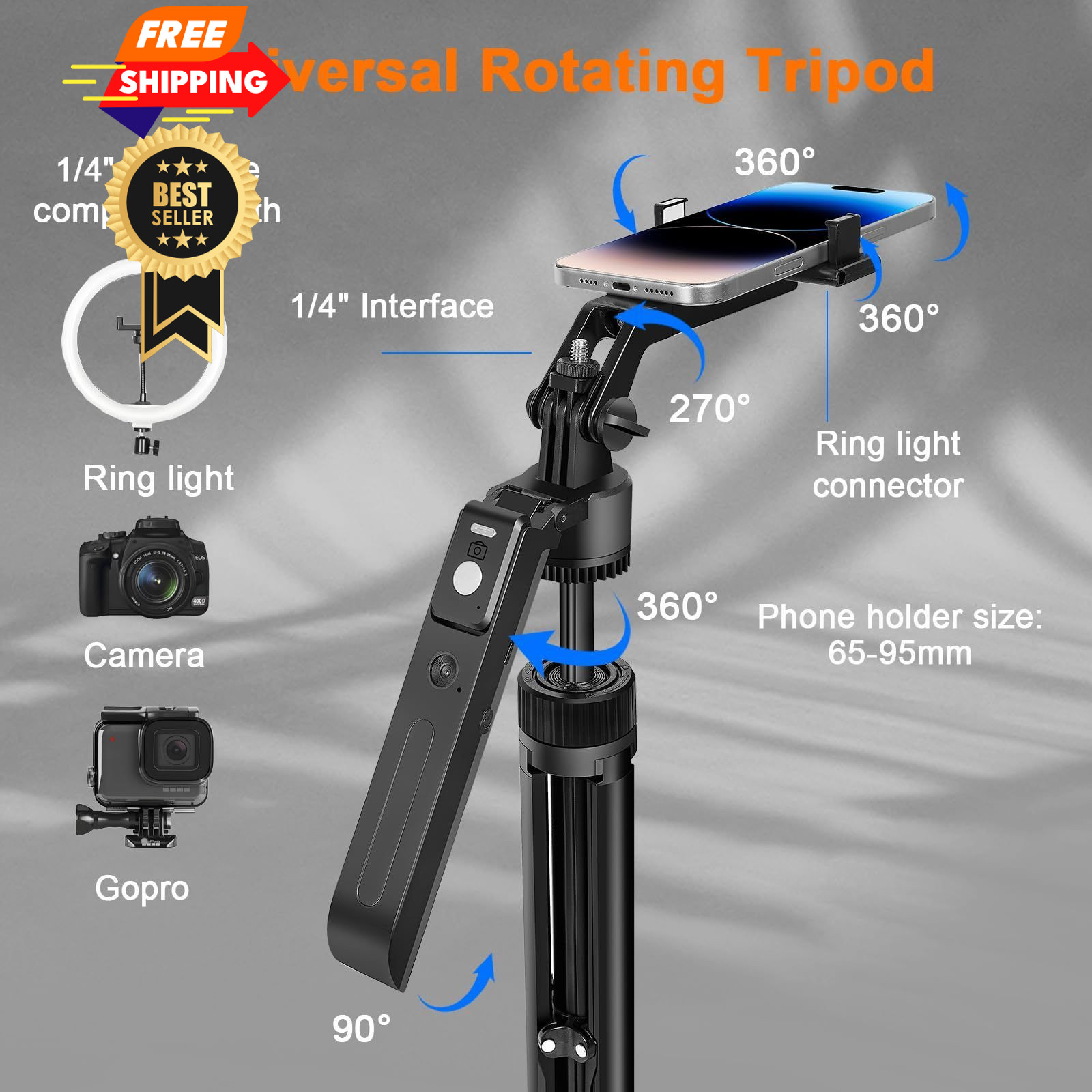 Litchitech Vlogging Kit for iPhone/Andriod,70.9″ Auto Face Tracking Black