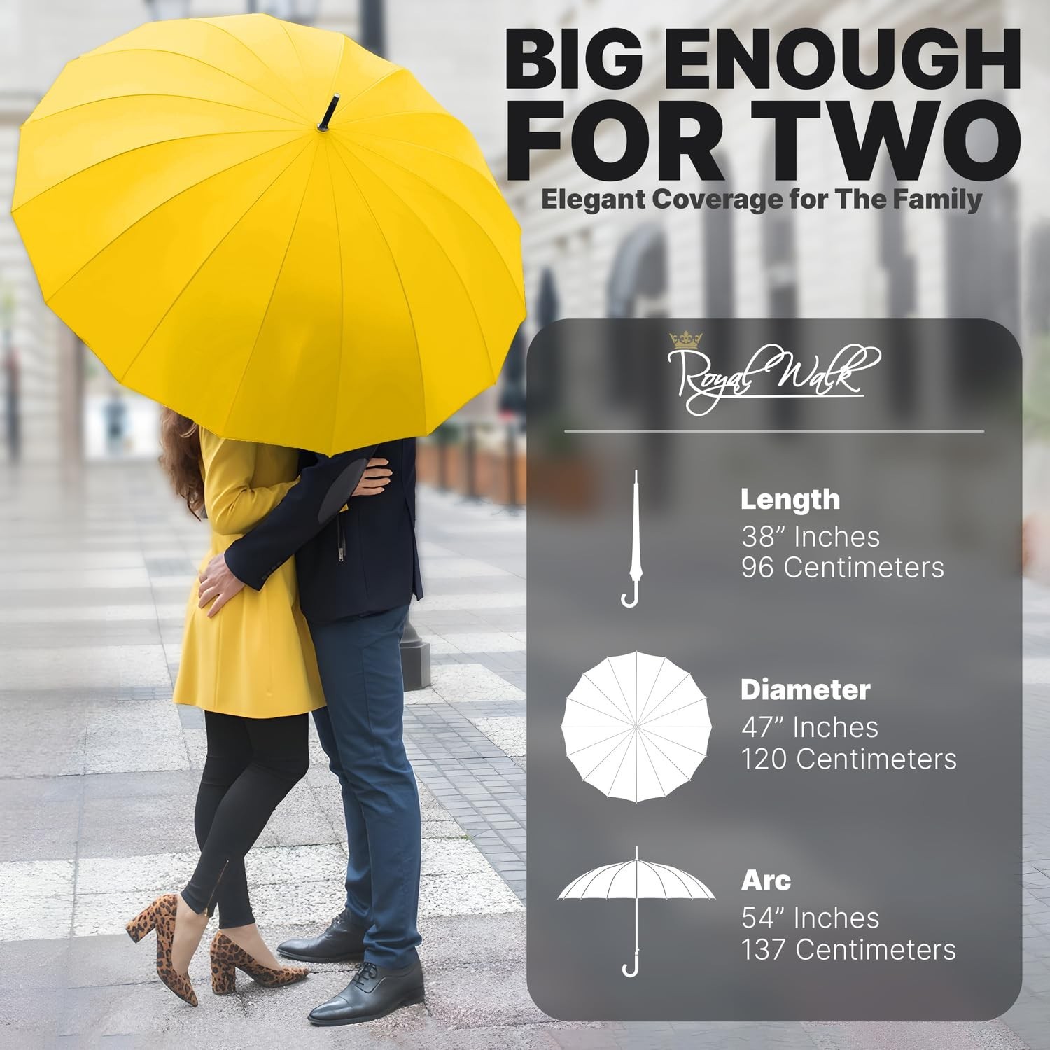 Royal Walk Large Umbrella for 2 Persons - 54 Inch Automatic Open, Windproof
