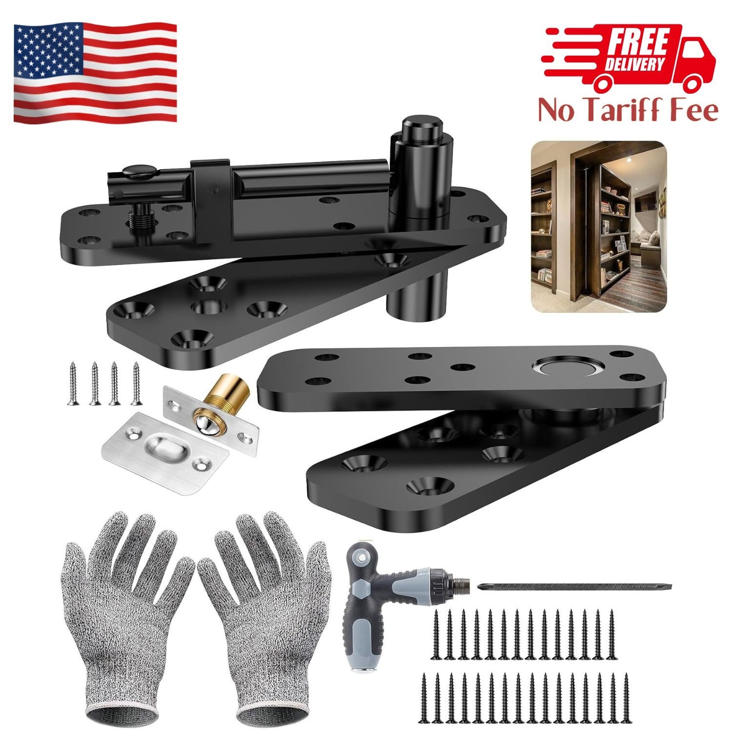 Hidden Pivot Hinge, 570LBS Load-Bearing Heavy Duty Hardware for Bookcase