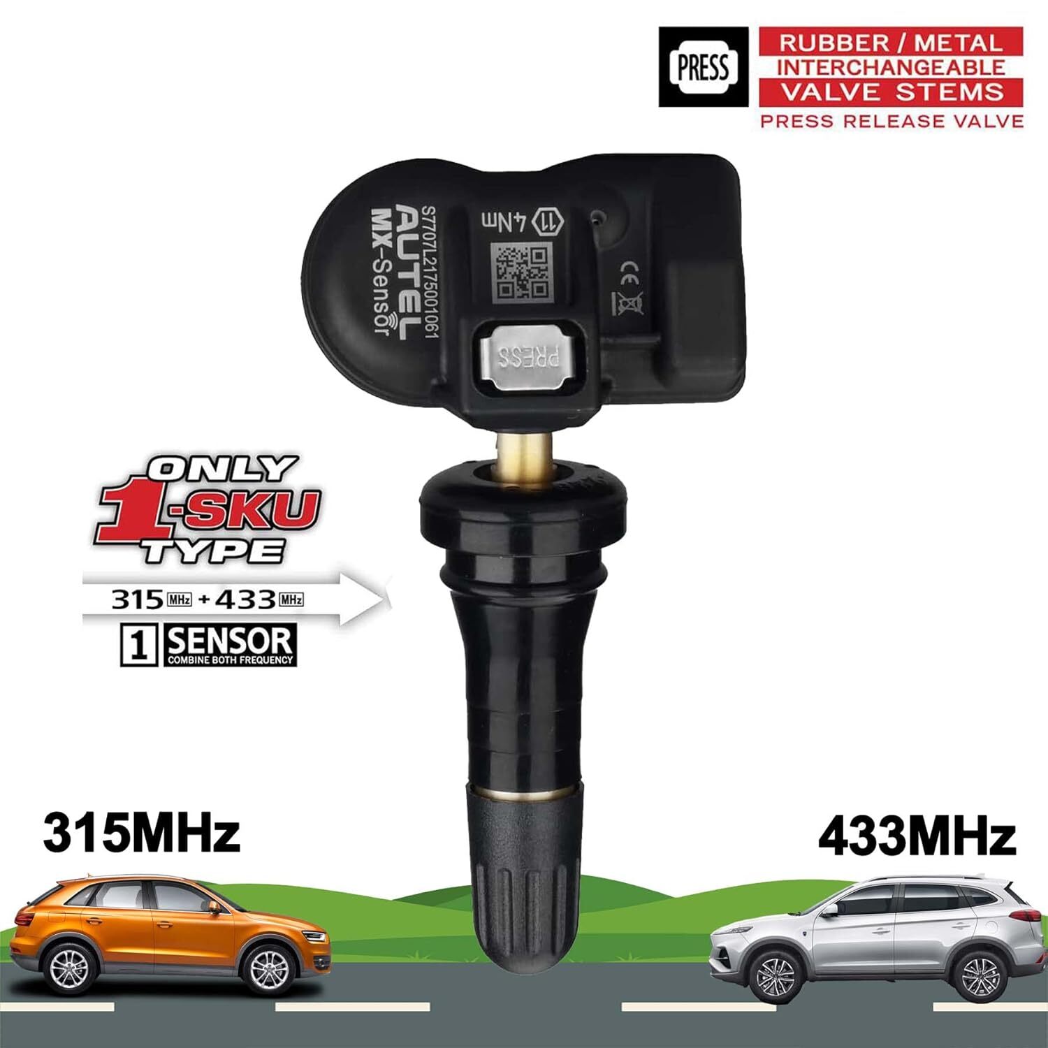 Autel TPMS MX-Sensor 315MHz & 433MHz Programmable Universal Tire Pressure Rubber